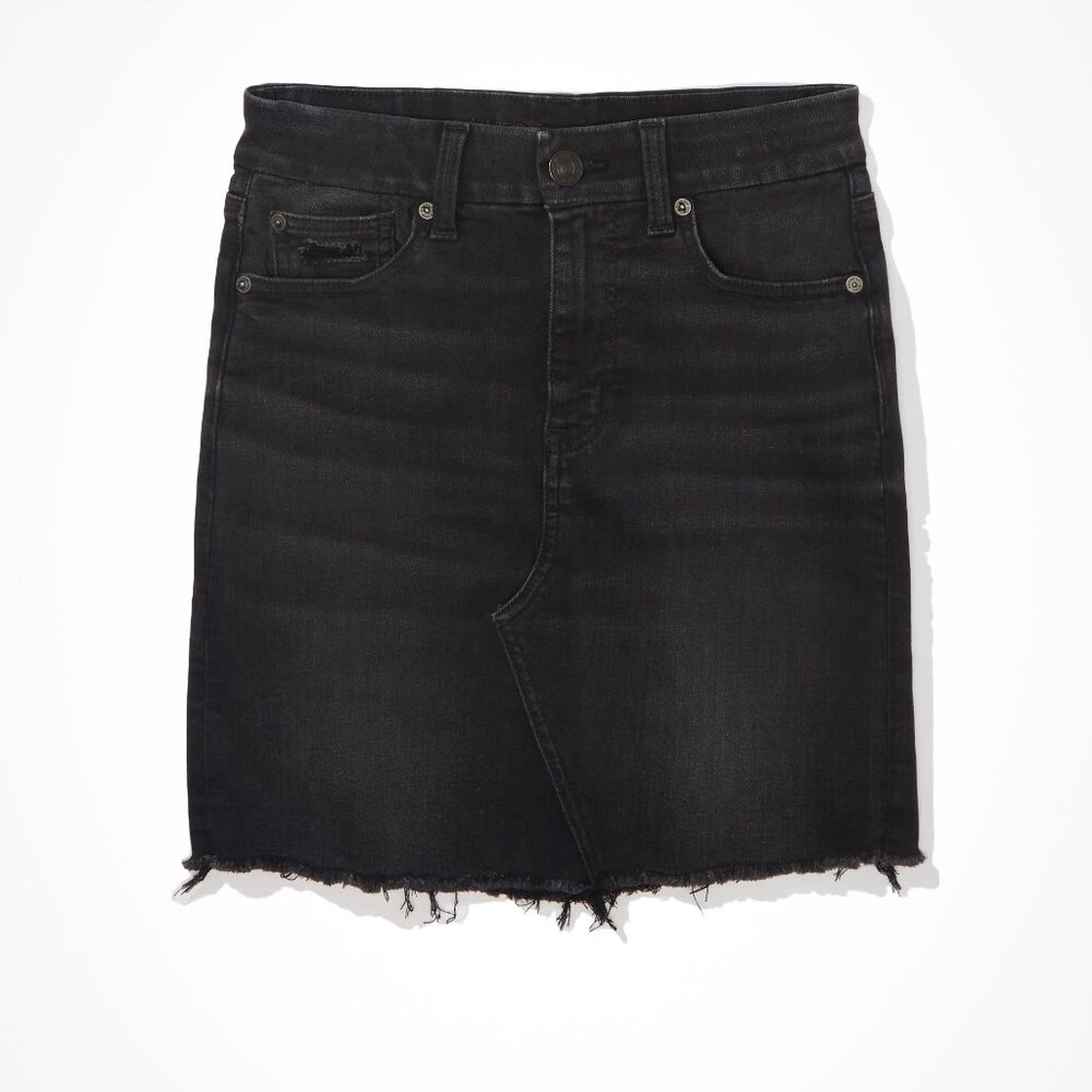 American Eagle AE Ne(x)t Level Stretch Curvy Black Denim Mini Skirt Size 2 Tall